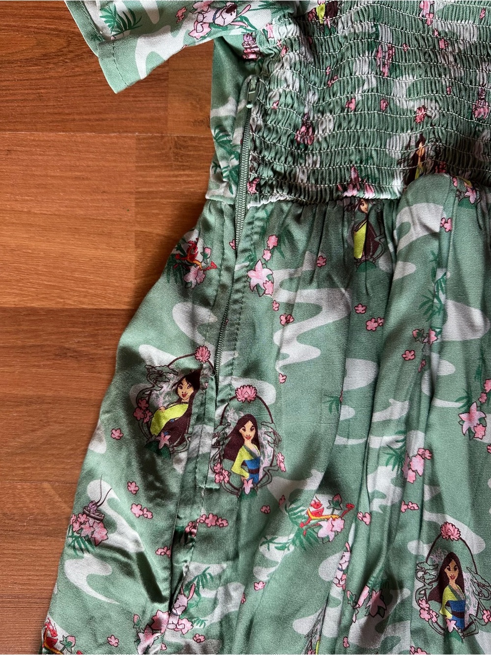 Disney Mulan Princess Mint Green Floral Puff-Sleeve Midi Dress - Picture 13 of 16
